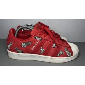 Adidas Superstar Shoes Womens Size 8.5 Red Leather Pineapple Shell Toe Low